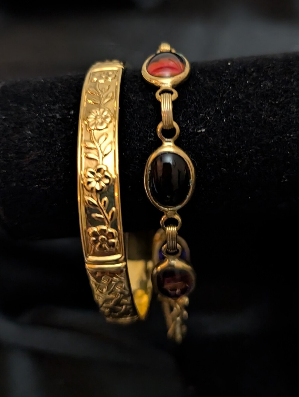 #14. Sarah Coventry Vintage Cabuchon Stones Bracelet & Gold Bangle
